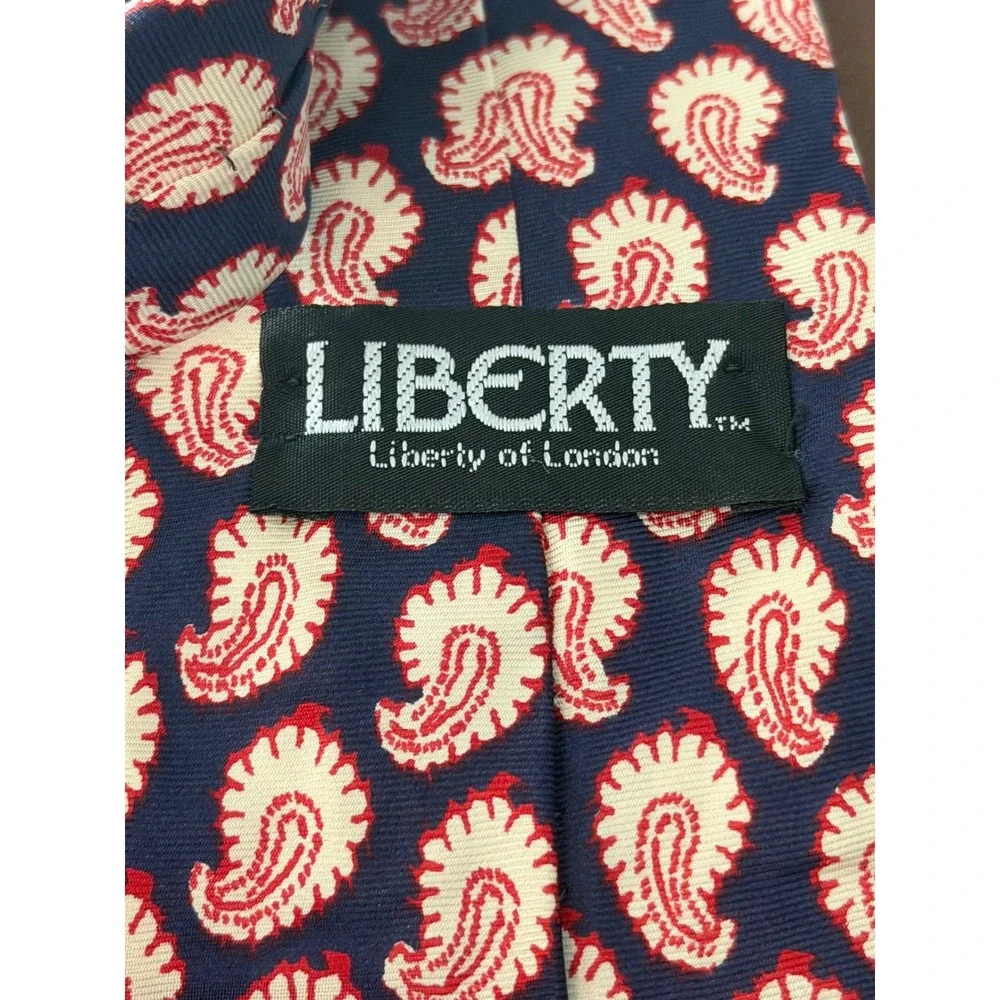 Vintage Liberty of London Silk Paisley Tie Navy Crimson Cream Made In USA